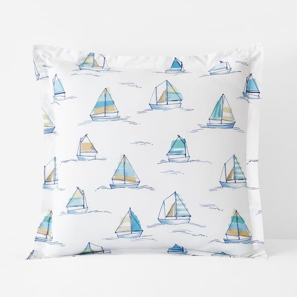 The Company Store Company Cotton Sails White Multi Cotton Percale Euro Sham