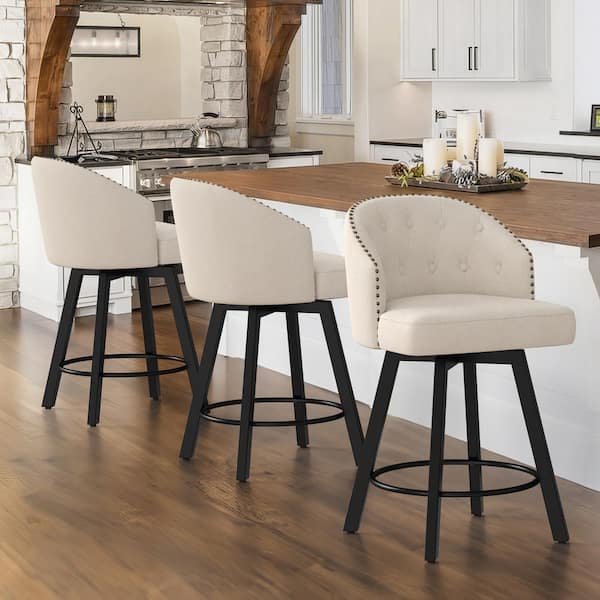 LUE BONA Arturo 26 in.Linen Fabric Upholstered Swivel Bar Stool with ...