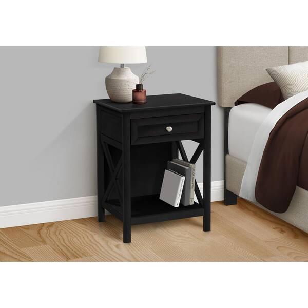 Unbranded 15.75 in. Black Veneer Rectangle Top MDF End Table with 2-Tier and Storage Drawer