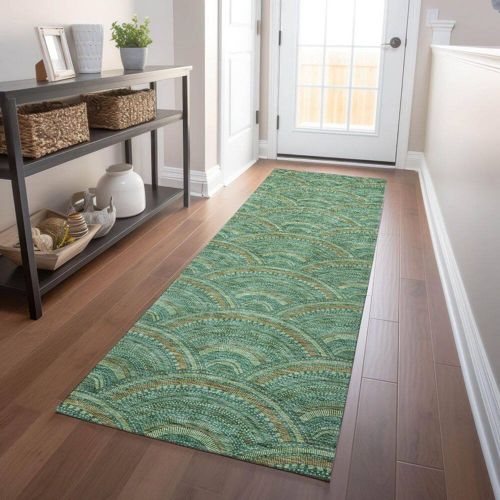 Sage Green Synthetic Washable Runner Rug with Non-Slip Backing