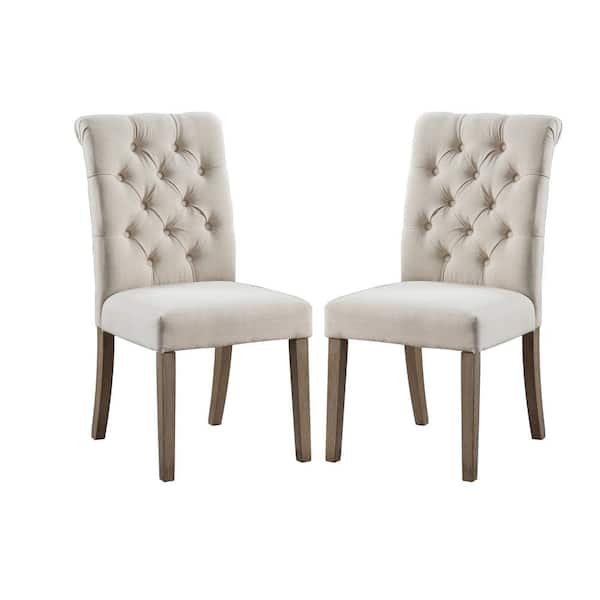 Home Beyond Valence Tan Upholstery Button Tufting Dining Accent Chair Set of 2
