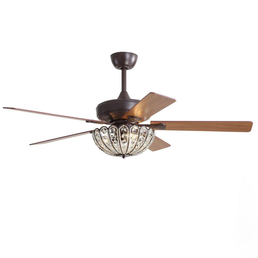 52 in. Indoor Brown Downrod Mount Tiffany Ceiling Fan with Crystal Light and Remote price history on PriceWatchPro