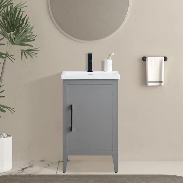Vanity Art 20 in. W x 15.8 in D x 34 in. H Single Sink Bathroom Vanity Cabinet in Cashmere Gray with Ceramic Top