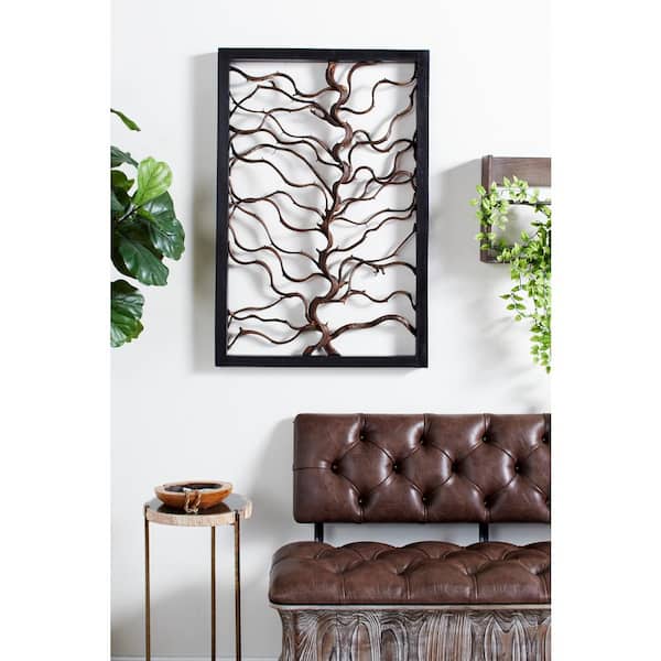 Litton Lane 24 in. x  36 in. Wood Black Branch Tree Wall Decor with Black Frame
