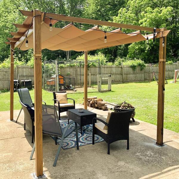 ToolCat 10 ft. x 13 ft. Brown Aluminum Outdoor Patio Retractable ...