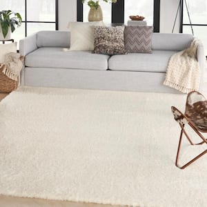 Luxurious Shag Ivory 7 ft. x 9 ft. Abstract Glam Contemporary Area Rug