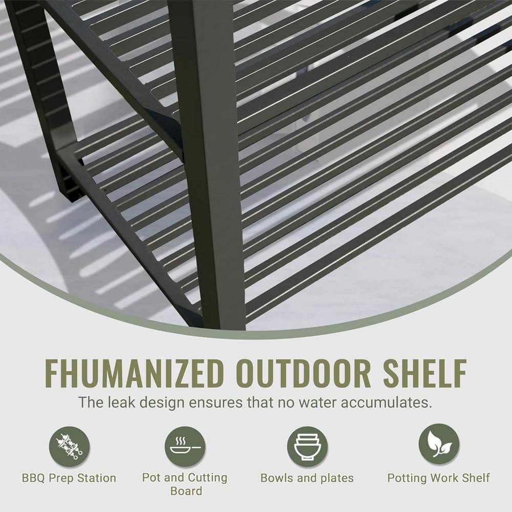 Gray Aluminum Outdoor Kitchen Island with Double Storage Racks