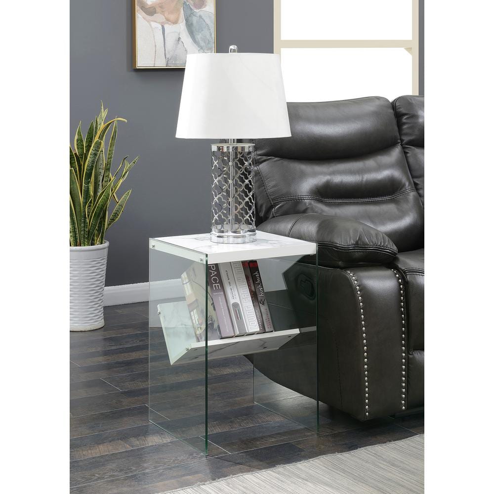 SoHo Chic White Faux Marble and Glass Rectangular End Table