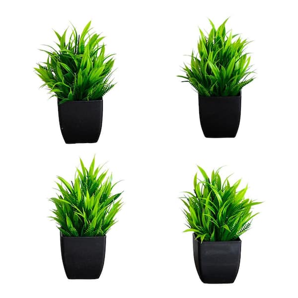 7 in. Artificial Grass Plant in Black Square Pot - (Set of 4)