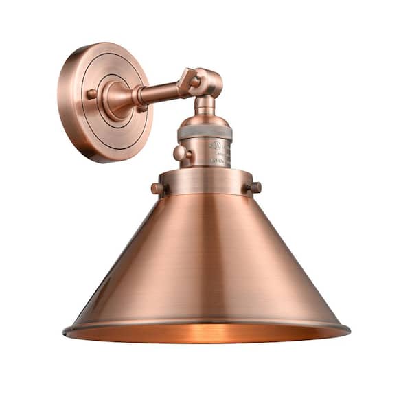 Innovations Briarcliff 10 in. 1-Light Antique Copper Wall Sconce with Antique Copper Metal Shade with On/Off Turn Switch