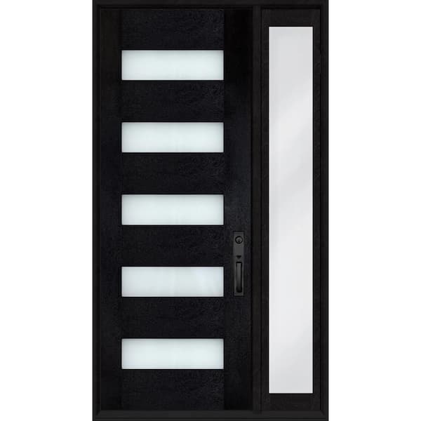 Regency 51 in. x 80 in. 5L Modern Frosted Glass LHIS Onyx Fiberglass Prehung Front Door w/12in. SL & 8011BLK Lockset
