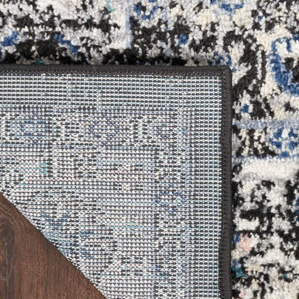 Passion Floral Black and Ivory Easy-Care Area Rug