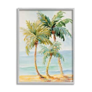 Tropical Palm Trees on Coastal Beach Sand by Lanie Loreth Framed Nature Texturized Art Print 16 in. x 20 in.