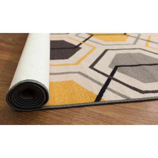 Modern Geometric Stripe Non-Slip (Non-Skid) Yellow 7 ft. 10 in. x 10 ft. Indoor Area Rug