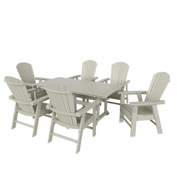 Altura Outdoor Patio Weather Resistant Sand 7-Piece HDPE Plastic Rectangle Adirondack Dinning Set