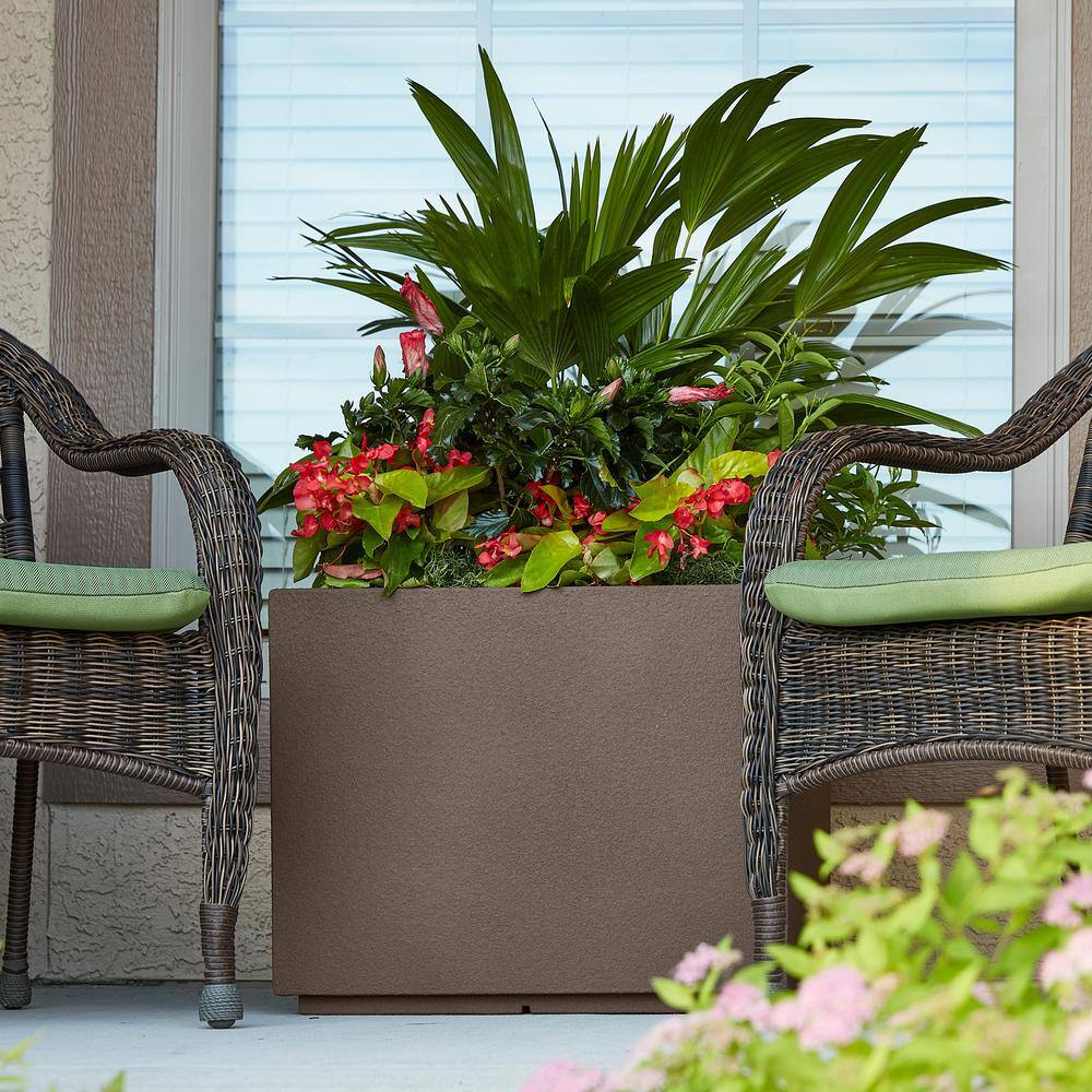 Gray Granite Square Polymer Outdoor Planter Box