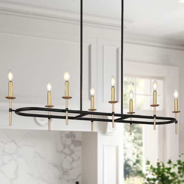 LNC Transitional 49.2 in. 8-Light Black and Dark Gold Candlestick Chandelier for Kitchen Island Large Pendant LED Compatible