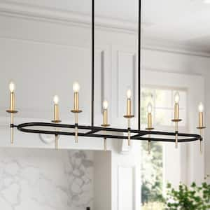 Transitional 49.2 in. 8-Light Black and Dark Gold Candlestick Chandelier for Kitchen Island Large Pendant LED Compatible