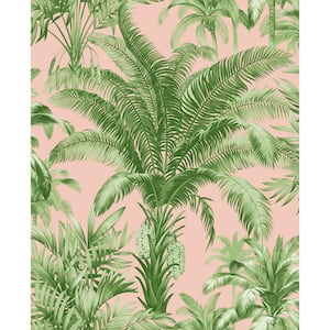 Palm Grove Green and Pink Vinyl Peel and Stick Wallpaper Roll (Cover 30.75 sq. ft.)