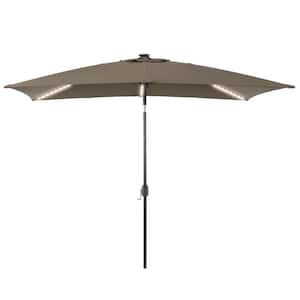 6 ft. x 9 ft. Aluminum Pole Outdoor Market Umbrella Solar LED Lighted Rectangular Patio Umbrella, Taupe