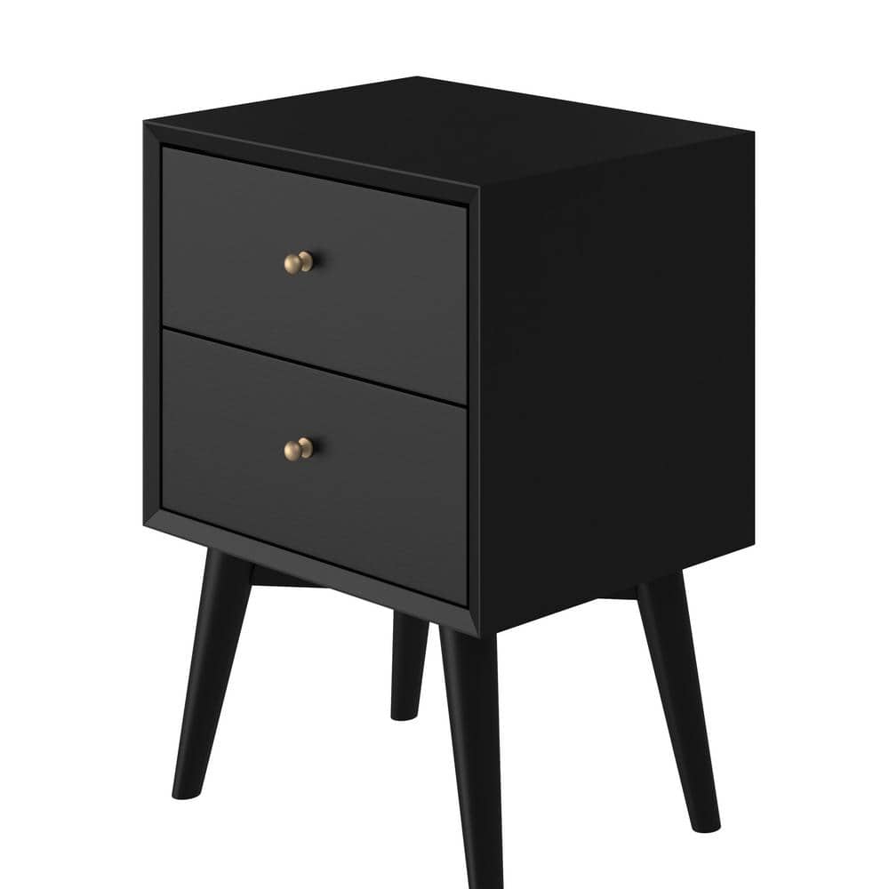 Alpine Furniture Flynn Mid Century Modern 2Drawer Black Nightstand (26