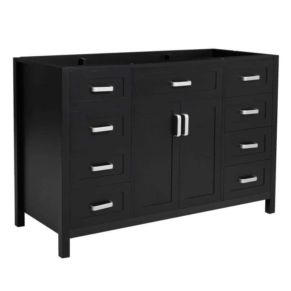 Miguel 46.9 in. Bath Vanity Cabinet Without Top in Black with Doors, Drawers, Soft Close System
