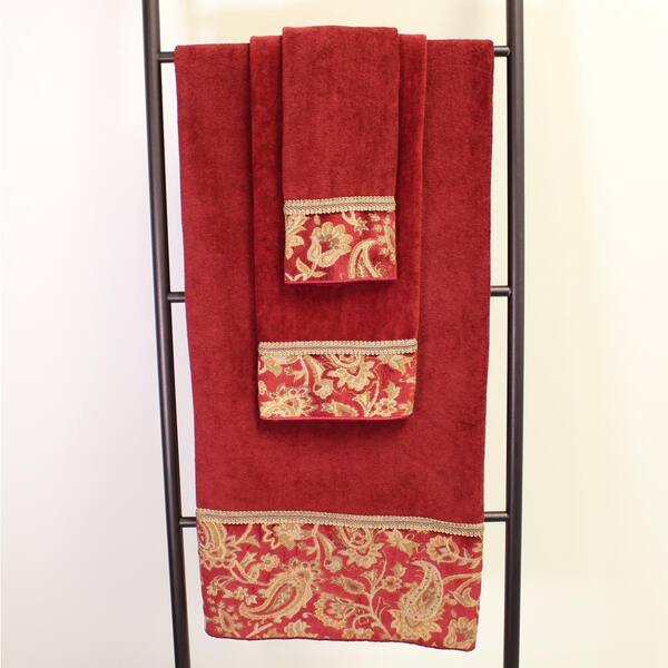 Avanti USA Hand Towel - Solid Red Velvet Gold Tassel Home Drying Cloth - 28  x 16