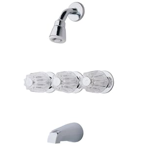 3-Handle 1-Spray Tub and Shower Faucet with Metal Knob Handles in Polished Chrome (Valve Included)