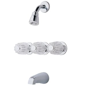 Triple Handle 1-Spray Tub and Shower Faucet 1.8 GPM with Metal Knob Handles in. Polished Chrome (Valve Included)