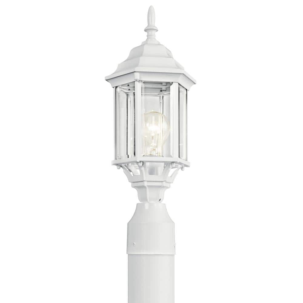 White Aluminum Traditional Outdoor Post Light with Lantern Shade