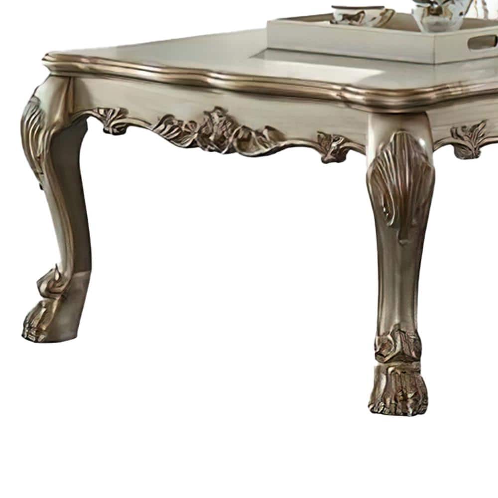Dresden Gold Patina Rectangular Wood Coffee Table with Storage