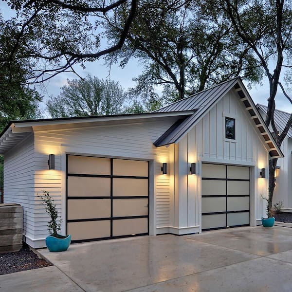 2-Light Matte Black Cylinder Outdoor Wall Lantern Sconce