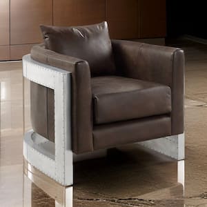 Espresso Brown and Silver Leather Arm Chair