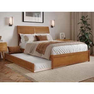 Andorra Light Toffee Natural Bronze Solid Wood Frame Full Platform Bed with Panel Footboard and Twin Trundle