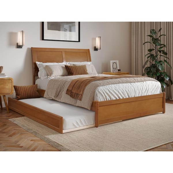 AFI Andorra Light Toffee Natural Bronze Solid Wood Frame Full Platform Bed with Panel Footboard and Twin Trundle