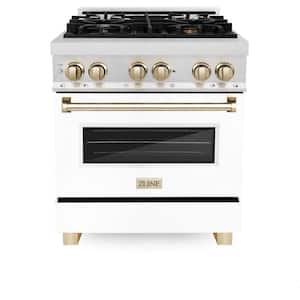 Autograph Edition 30 in. 4 Burner Dual Fuel Range in Fingerprint Resistant Stainless Steel, White Matte & Polished Gold