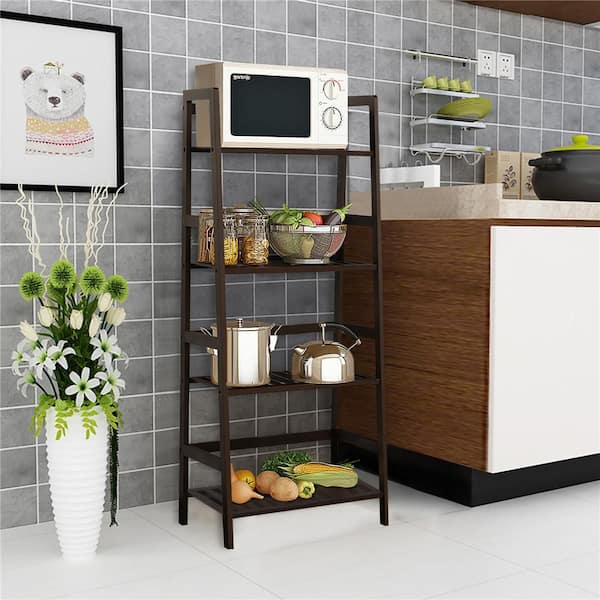 Costway 45 in. Bamboo 4-Tier Wood Ladder Shelf Plant Display Stand