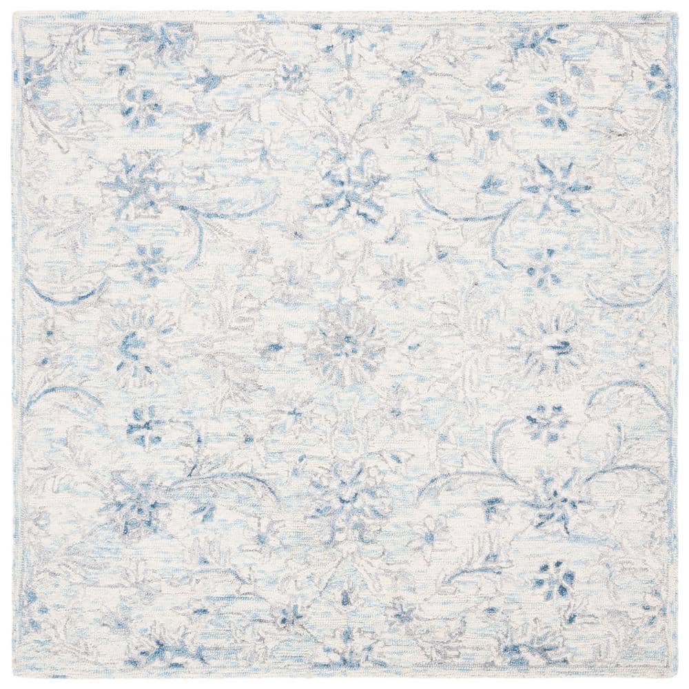 Elysian Bliss Light Blue/Ivory Hand-Tufted Wool Round Rug