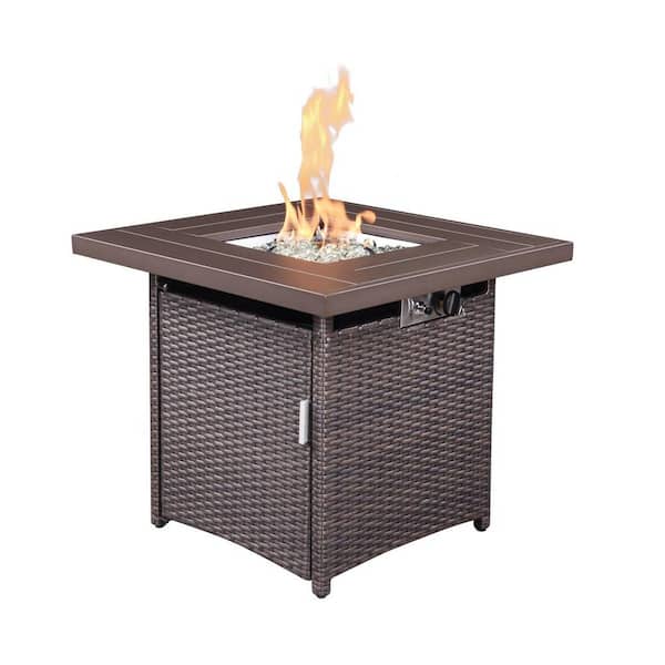 Sudzendf 28 in. Outdoor Wicker Patio Propane Gas Fire Pit Table