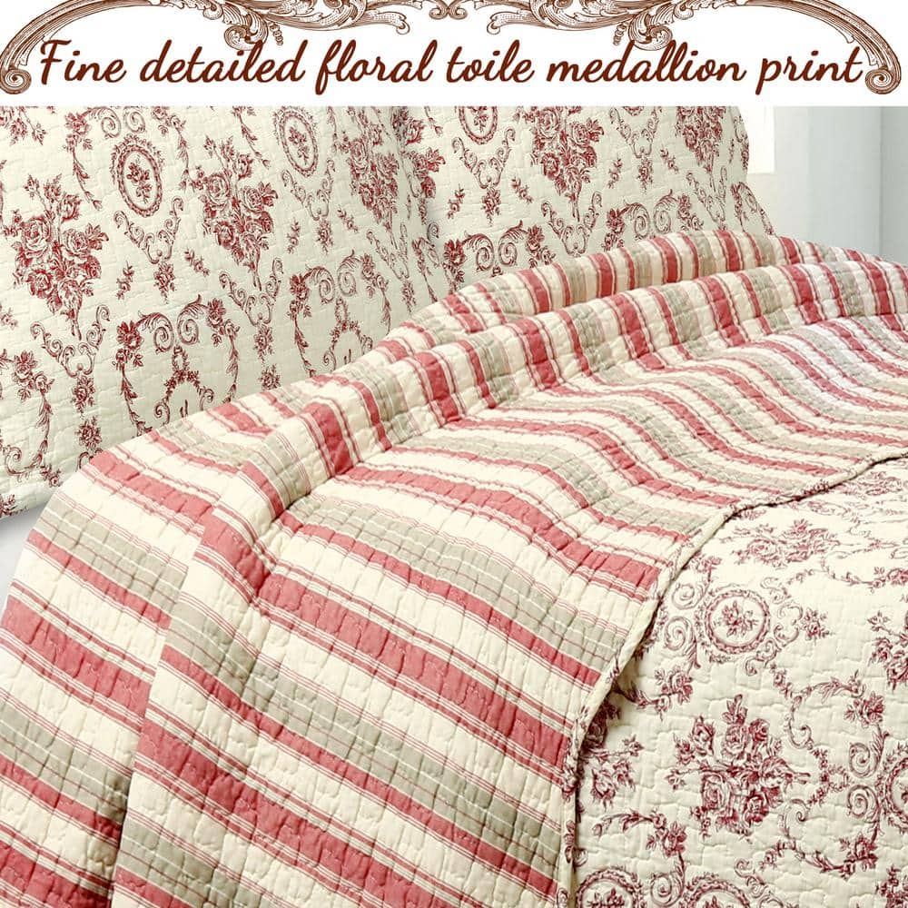 Burgundy Red Cotton Reversible King Quilt Set