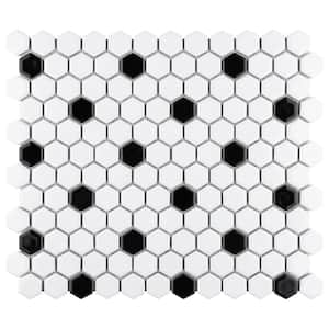 Metro Hex White With Black Dot 3/4 In. - 10-1/4 x 11-7/8 In. Glazed Porcelain Mosaic Tile (8.6 sq.ft. /Case)