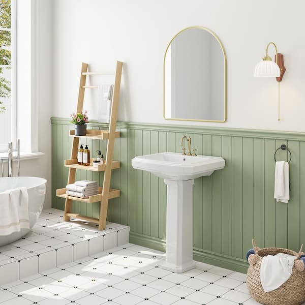 23 in. W x18.5 in. D Rectangular Ceramic Pedestal Combo Bathroom Sink in White with Overflow Drain and 3-Faucet Holes