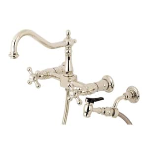 Heritage 2-Handle Wall-Mount Standard Kitchen Faucet with Side Sprayer in Polished Nickel