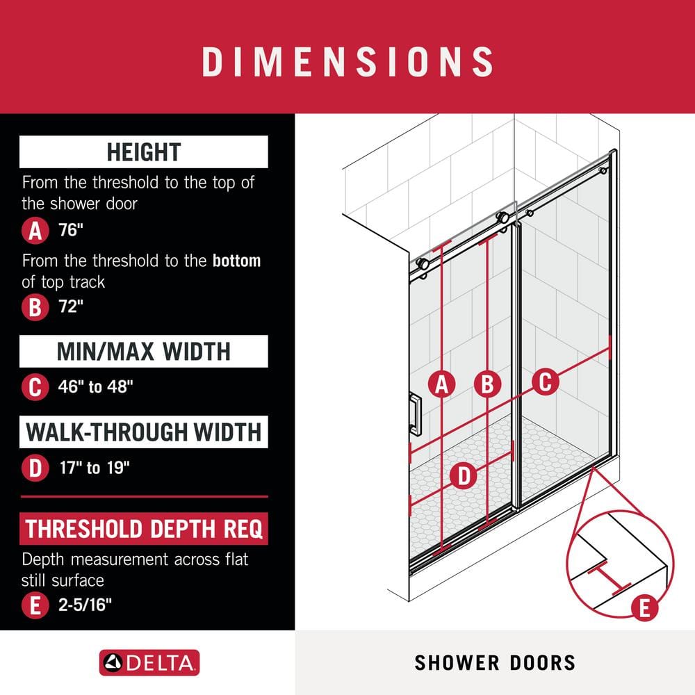 Delta 76" x 48" Frameless Chrome Sliding Shower Door
