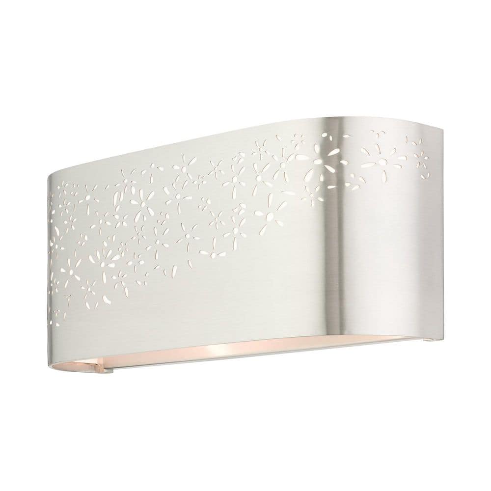 Noria Brushed Nickel 2-Light Vanity Sconce with Off-White Linen Shade
