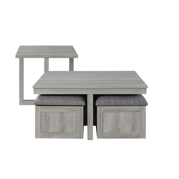 Dawson 38 in. Light Grey Square Wood Coffee Table End Table with 4-Seaters and Storage
