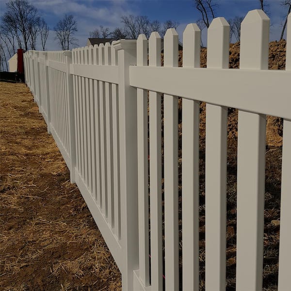 Weatherables Plymouth 4 ft. H x 8 ft. W Khaki Vinyl Picket Fence Panel Kit