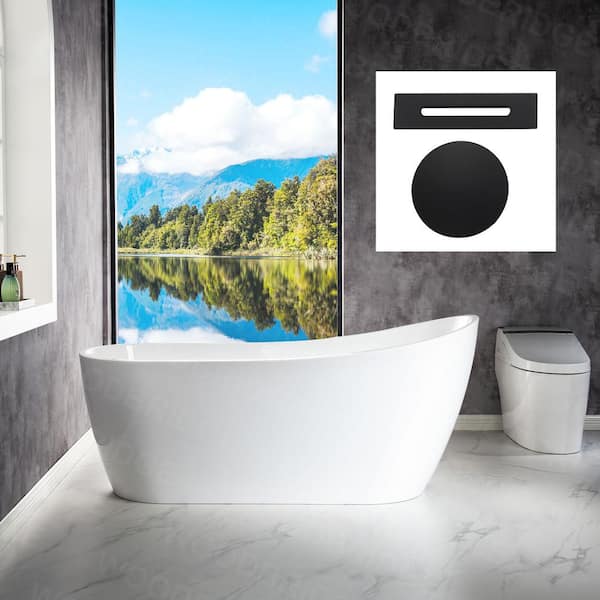 Gap 67 in. Acrylic FlatBottom Single Slipper Bathtub with Matte Black Overflow and Drain Included in White