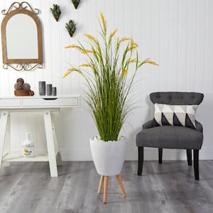 5 ft. Wheat Grain Artificial Plant in White Planter with Legs