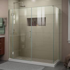 Unidoor-X 63.5 in. W x 34-3/8 in. D x 72 in. H Frameless Hinged Shower Enclosure in Brushed Nickel